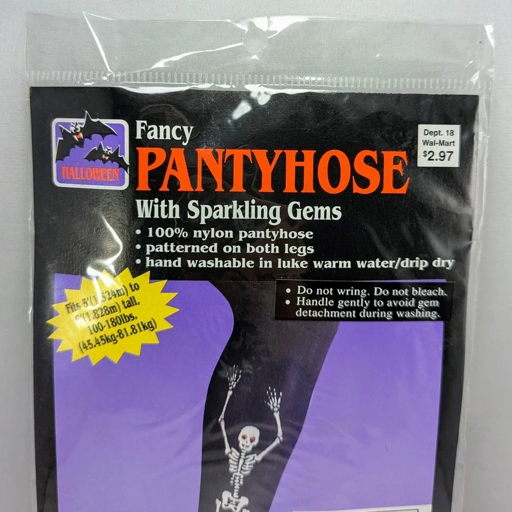 VTG 1997 Halloween Skeleton Sparkling Gems Black Panty Hose Walmart NOS‎ GOTH